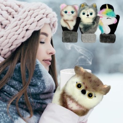 Mouffles avec animaux en peluche MITTENPET