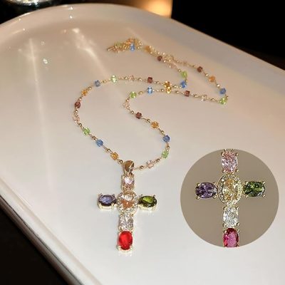 Ensemble de colliers croix - Lot de 2, argent et or, zirconia | GLIMCROSS